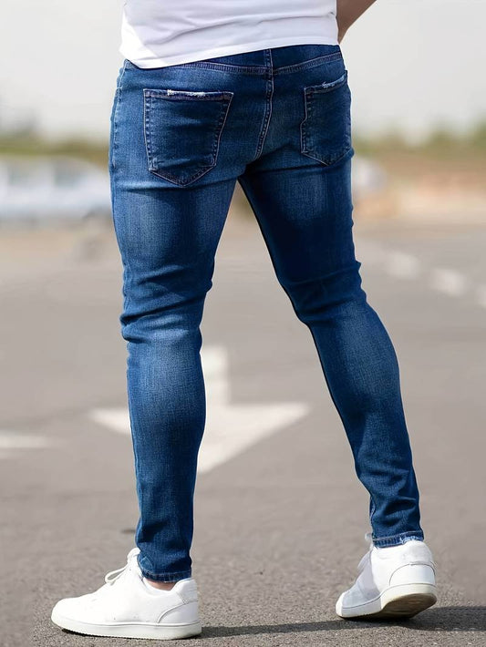 Schmale Herrenjeans Blau Zerrissen - IdealeKleiden