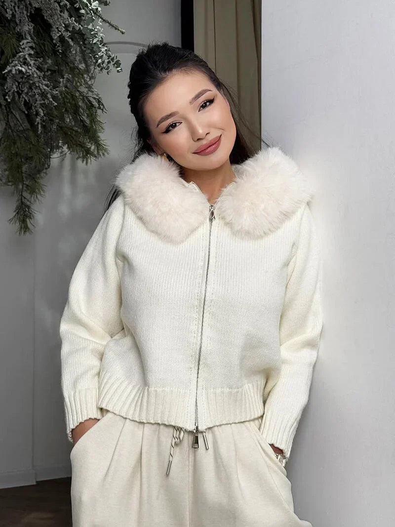 Damen Winterjacke Grau Kapuze Kunstpelz