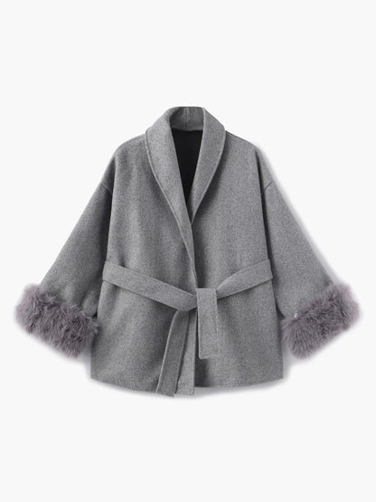 Damen Kurzmantel Kunstfell Elegant Winter