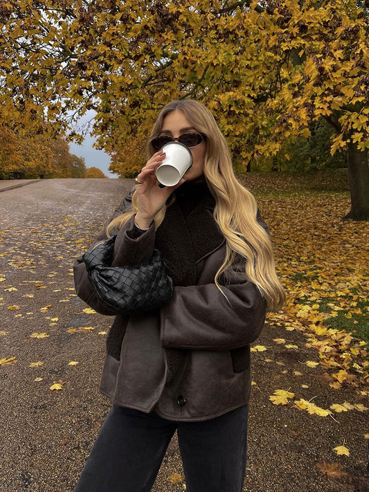 Modische Lederjacke Fleece Innenleben - IdealeKleiden
