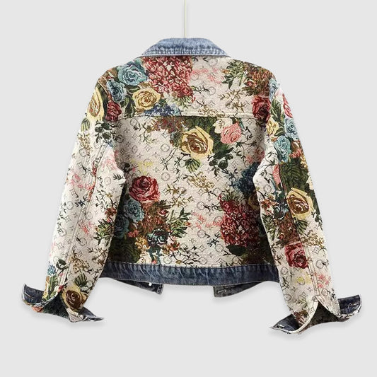 Modische Denimjacke Blumenmuster - IdealeKleiden