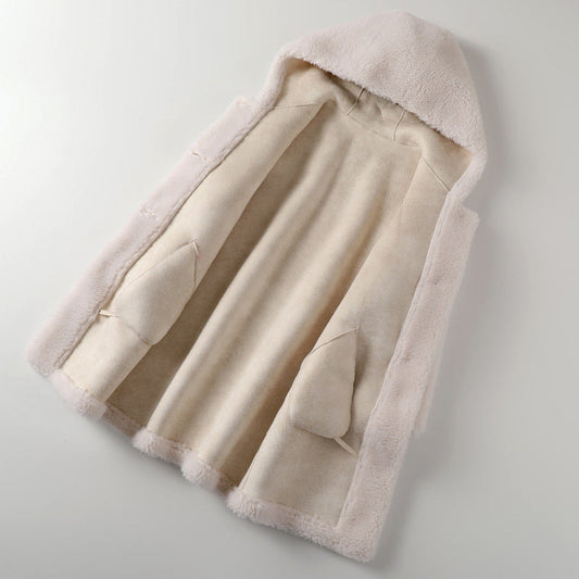 Teddy Mantel Oversized Kapuze Knopfverschluss - IdealeKleiden