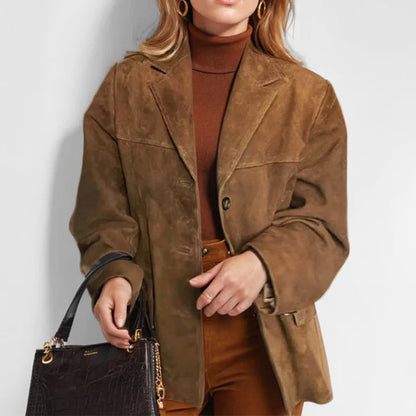 Stylische Lederjacke Damen Wildleder Look