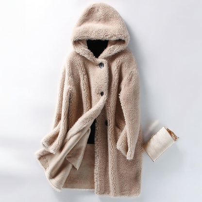 Teddy Mantel Oversized Kapuze Knopfverschluss