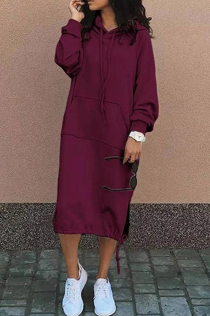 Kapuzenpullover Kleid Damen Knielang