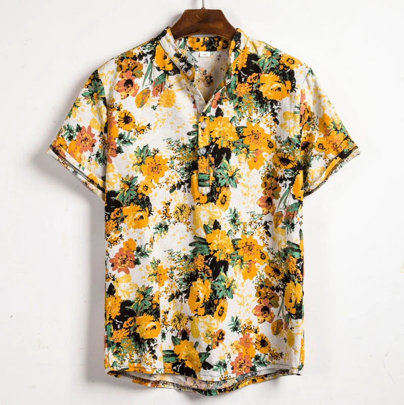 Herren Sommerhemd Blumenmuster Kurzarm