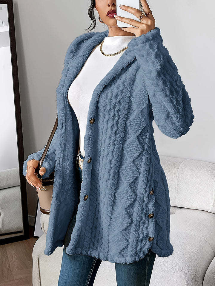Damen Teddyjacke Warm Kapuze Knopf