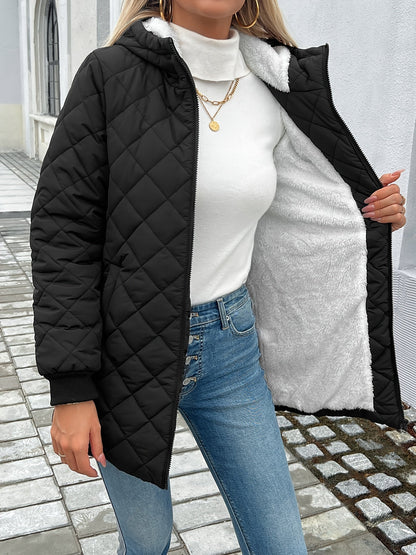 Damen Pufferjacke Warm mit Reißverschluss und Kunstfell - IdealeKleiden
