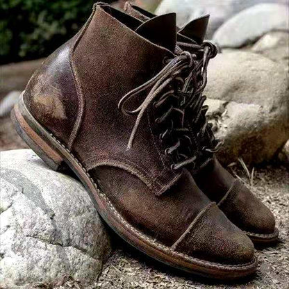 Herren Stiefel Retro Leder Braun Schnürstiefel