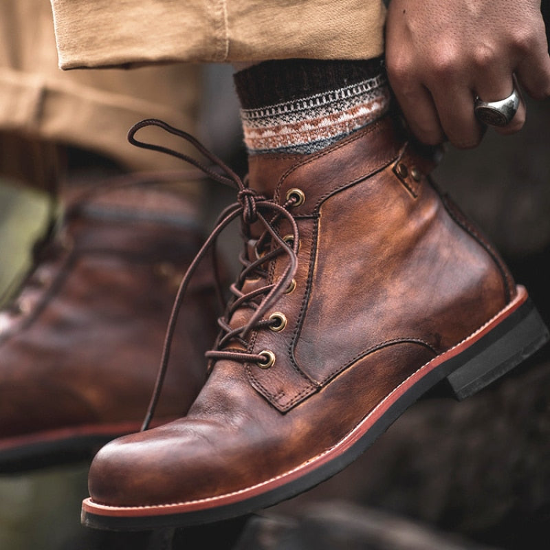 Herren Lederstiefel Winter Schnürstiefelette - IdealeKleiden