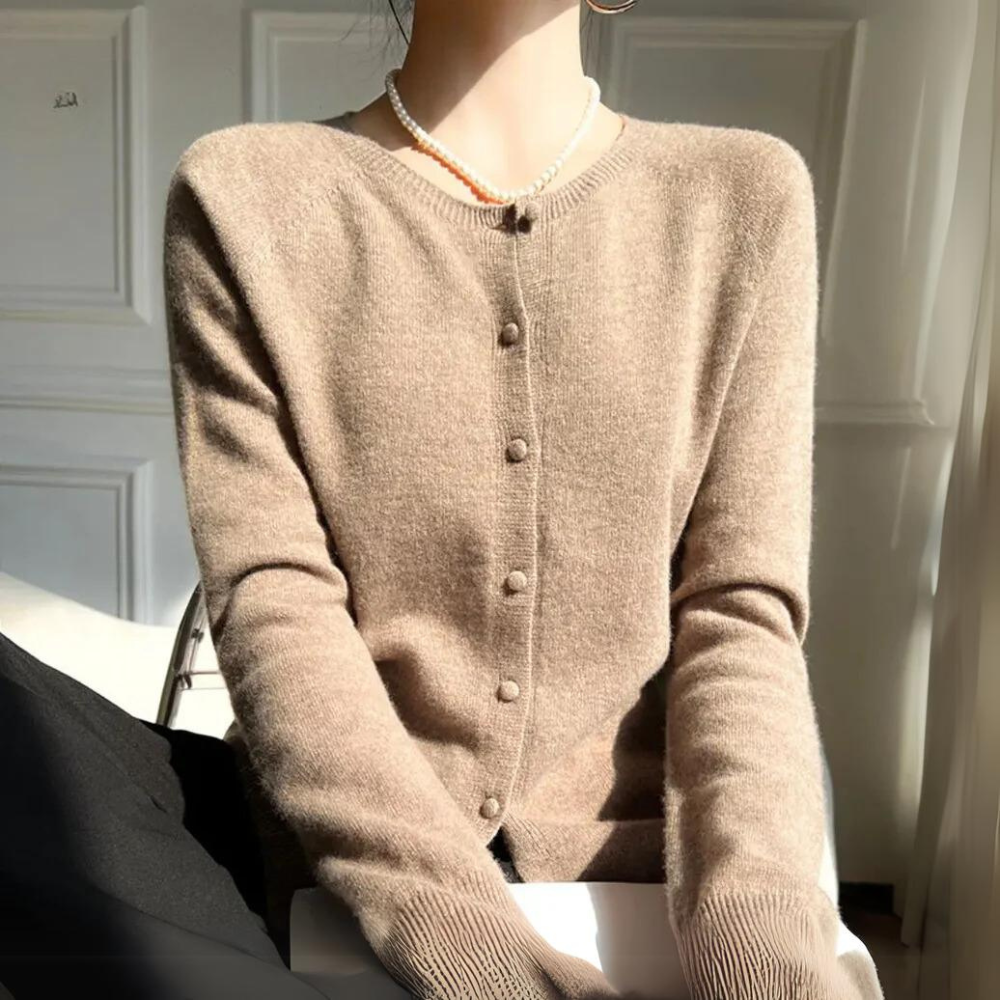 Damen Cardigan Pastell Rosa Rundhals
