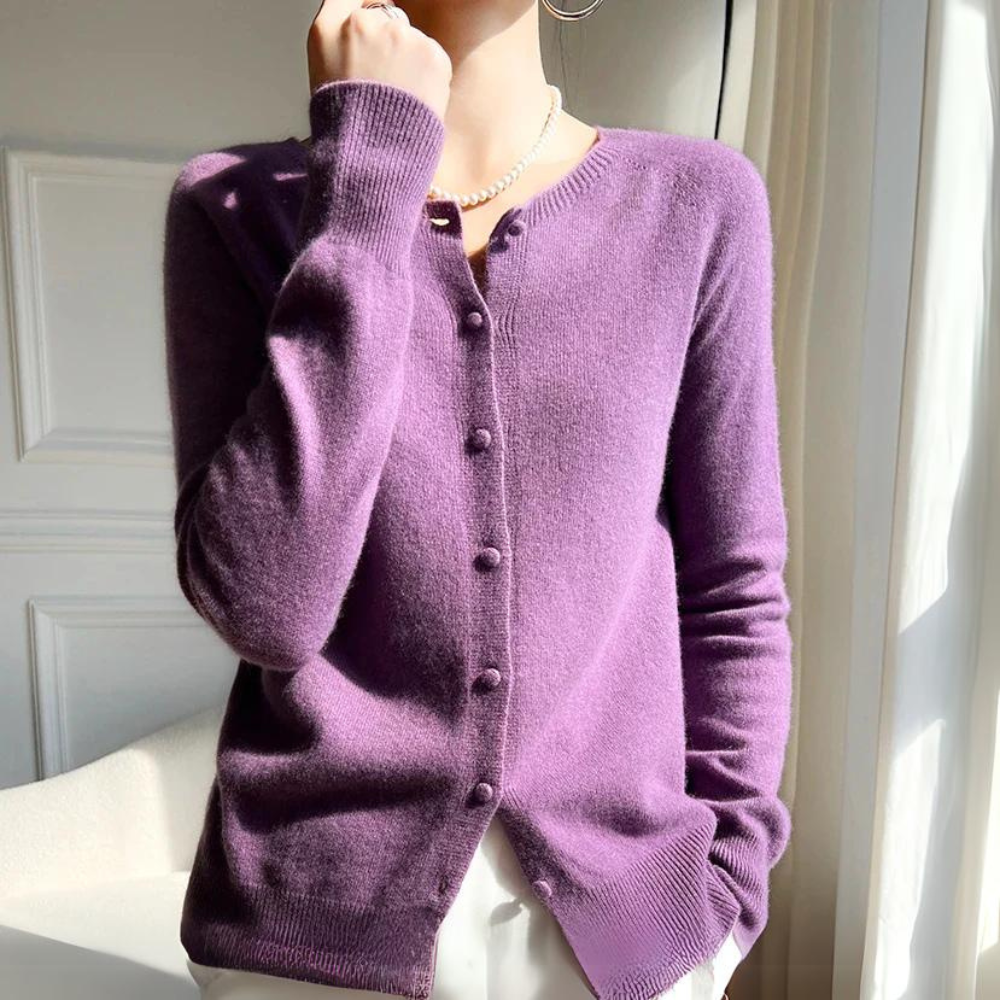 Damen Cardigan Pastell Rosa Rundhals