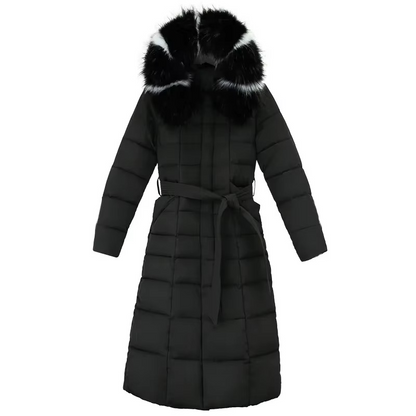 Damen Winterjacke Lang Elegant Pelzdetail