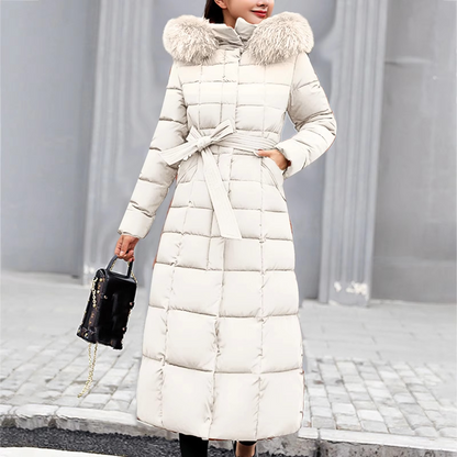 Damen Winterjacke Lang Elegant Pelzdetail