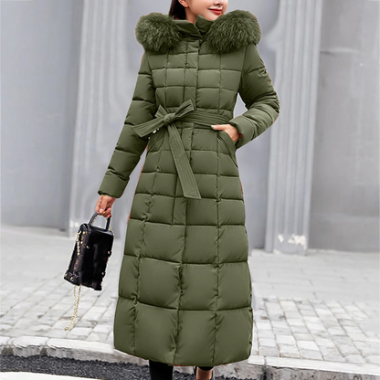 Damen Winterjacke Lang Elegant Pelzdetail