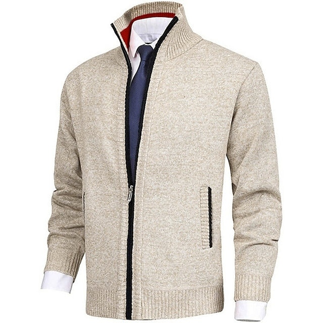 Herren Strickjacke Stehkragen Modern mit Taschen