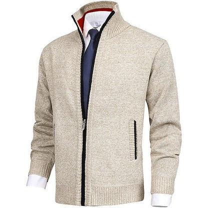 Herren Strickjacke Stehkragen Modern mit Taschen