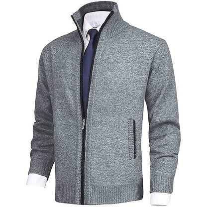 Herren Strickjacke Stehkragen Modern mit Taschen