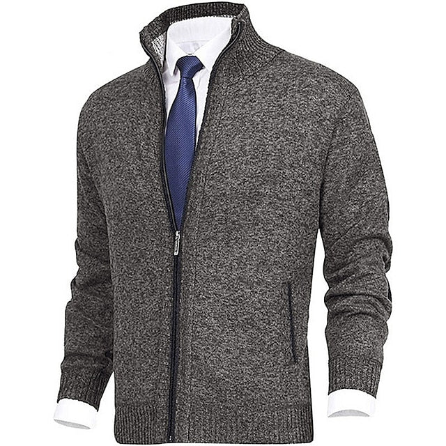 Herren Strickjacke Stehkragen Modern mit Taschen
