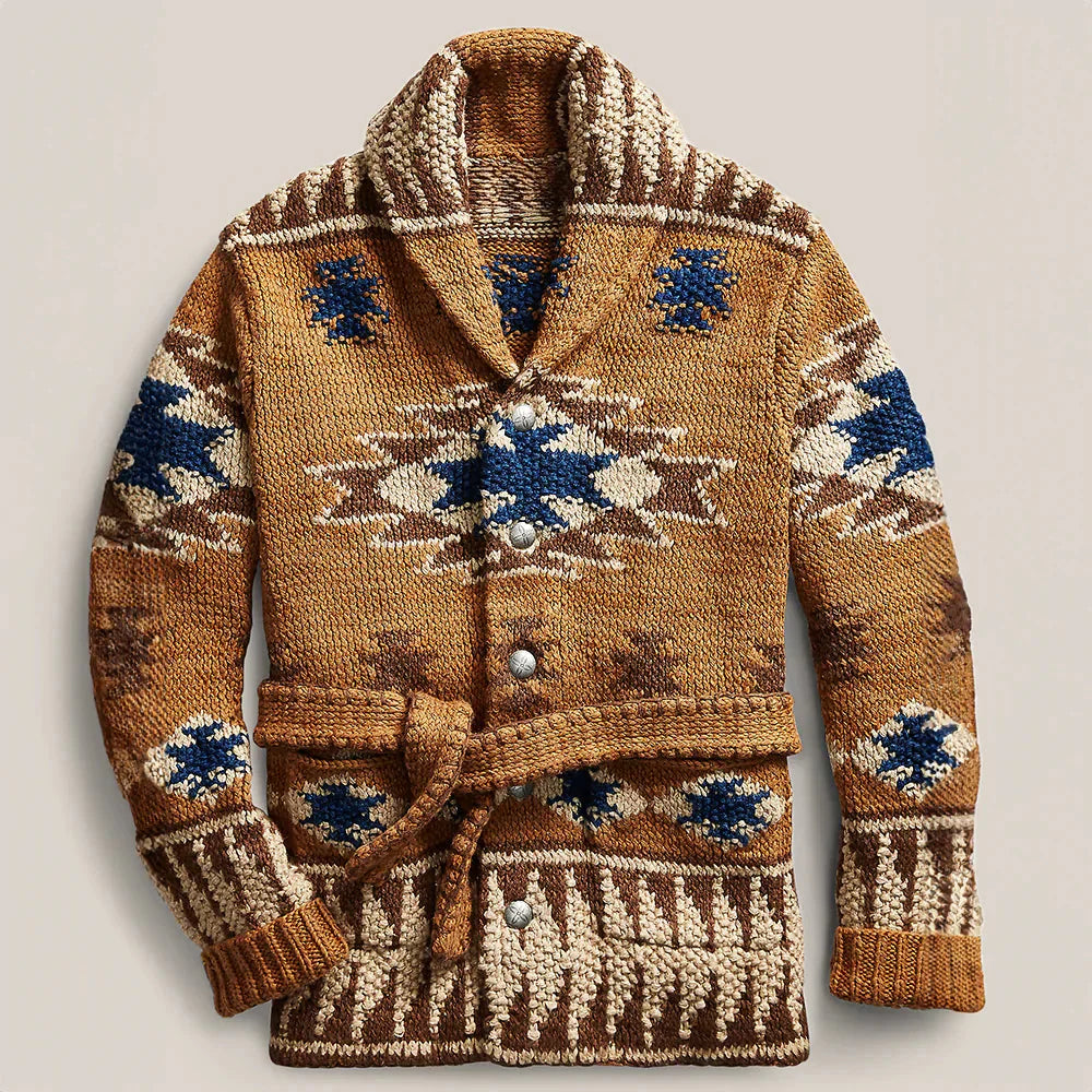 Herren Strickjacke Elegant mit Gürtel und Knöpfen - IdealeKleiden