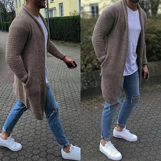 Lange Strickjacke Herren Lässig Offen - IdealeKleiden