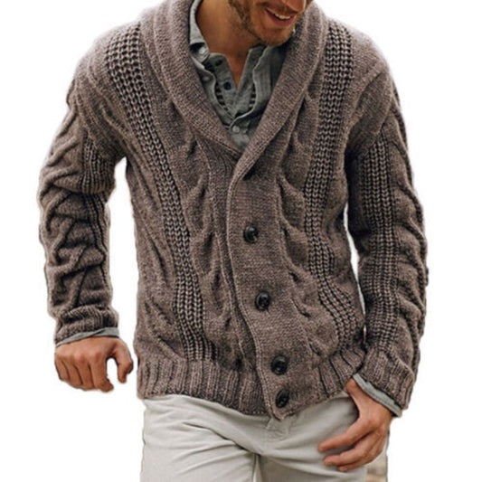 Herren Strickjacke Warm Mit Knöpfen Grob Gestrickt - IdealeKleiden