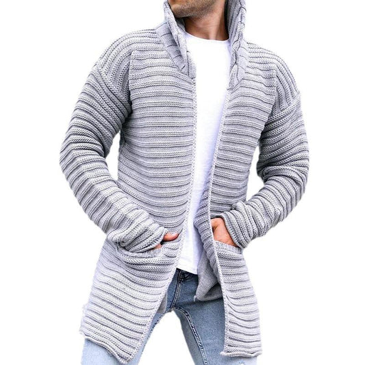 Herren Strickjacke Kapuze Offen Lange - IdealeKleiden