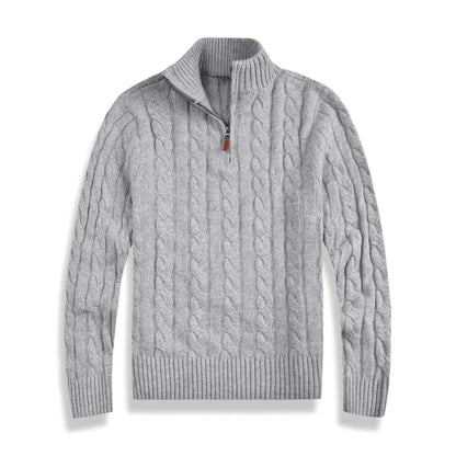 Herren Strickpullover Zopfmuster Viertelzipper