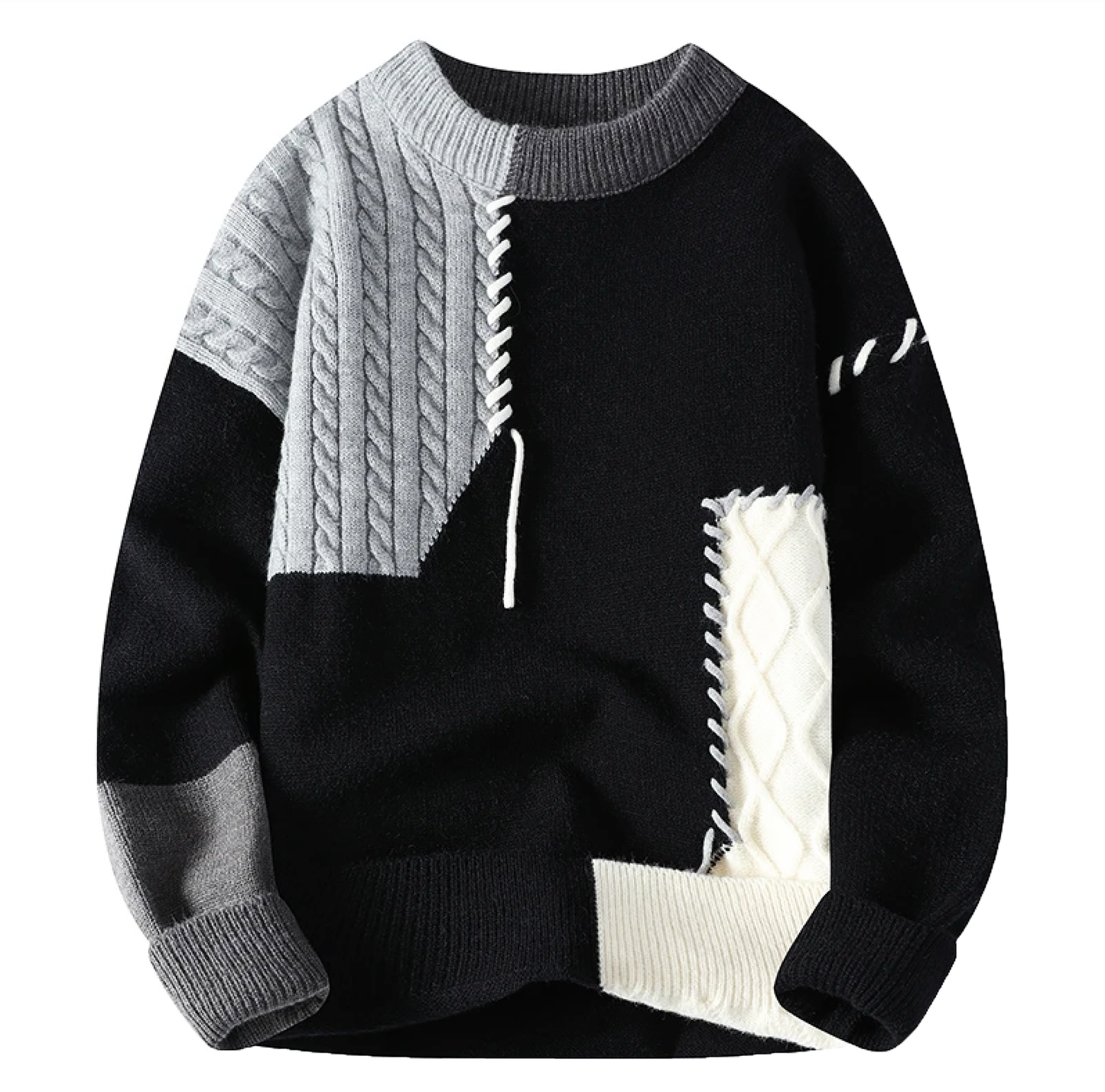 Herren Strickpullover Lockere Passform Patchwork Design