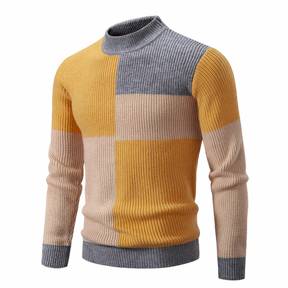 Herren Strickpullover Slim Fit Patchwork Design