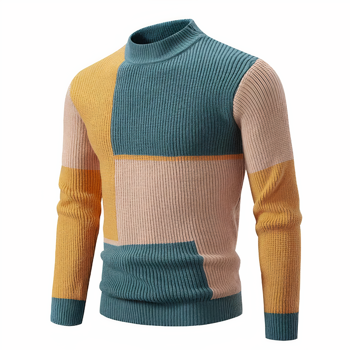 Herren Strickpullover Slim Fit Patchwork Design