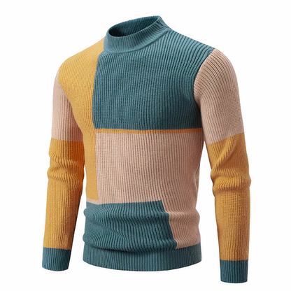 Herren Strickpullover Slim Fit Patchwork Design