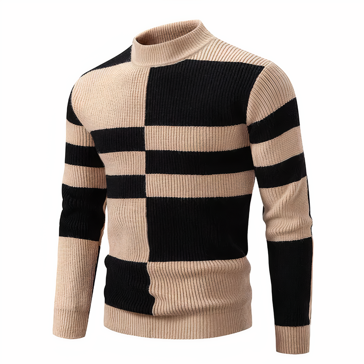 Herren Strickpullover Slim Fit Patchwork Design