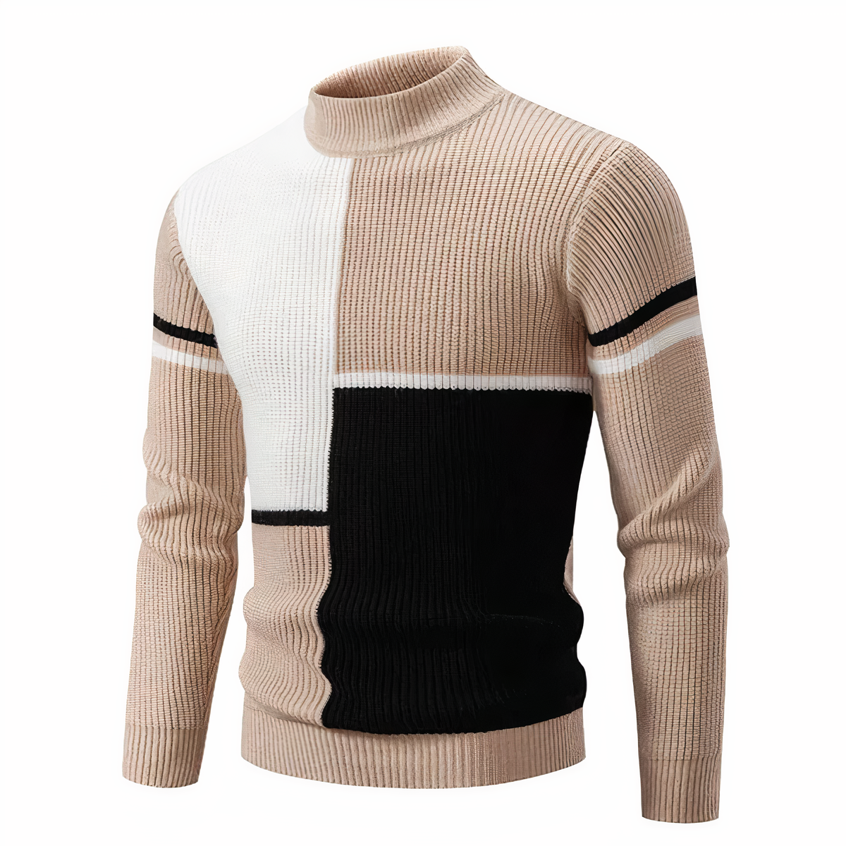Herren Strickpullover Slim Fit Patchwork Design