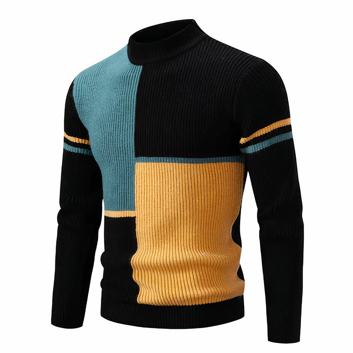 Herren Strickpullover Slim Fit Patchwork Design