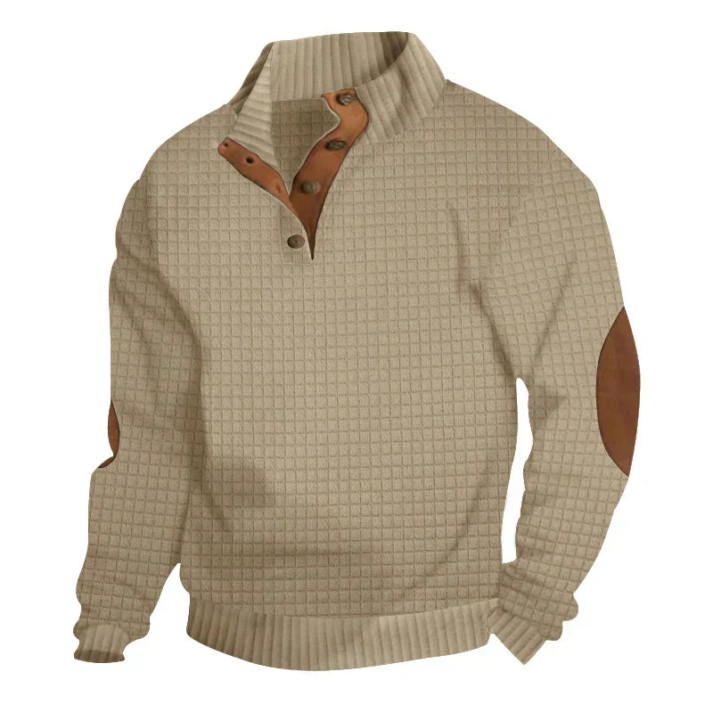 Waffelpullover Herren Warm Ellbogen Pads