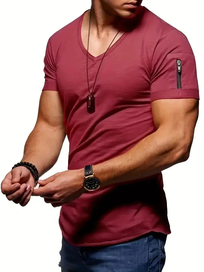 Herren T-Shirt Kurzarm V-Ausschnitt Casual