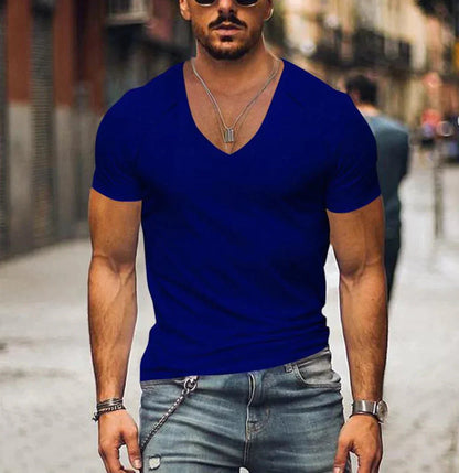 Herren T-Shirt Slim Fit V-Ausschnitt Kurzarm