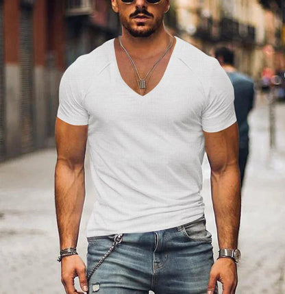 Herren T-Shirt Slim Fit V-Ausschnitt Kurzarm