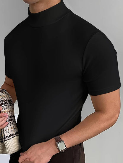 Herren T-Shirt Rollkragen Kurzarm Modern