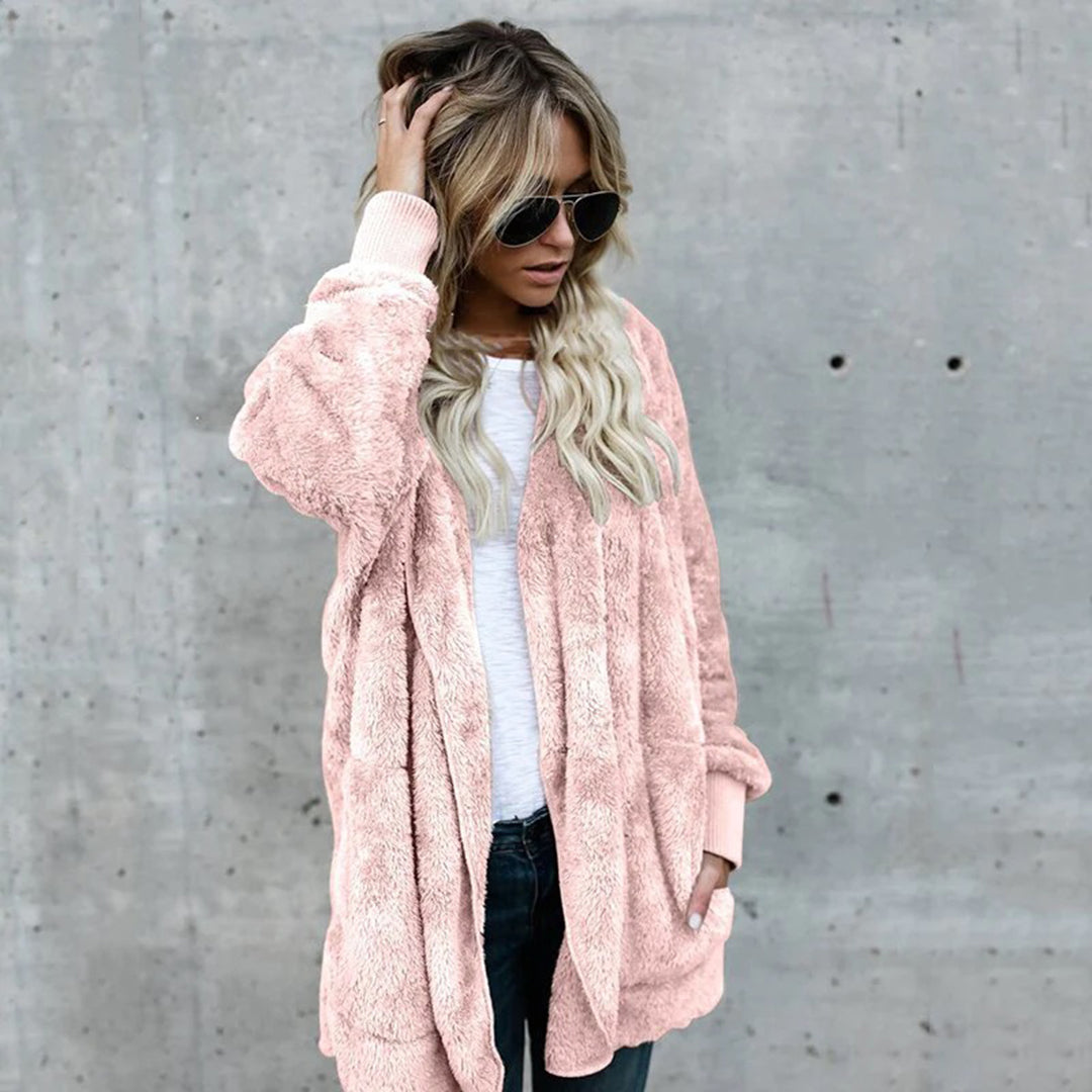 Damen Fleece Cardigan Langärmelig Elegant