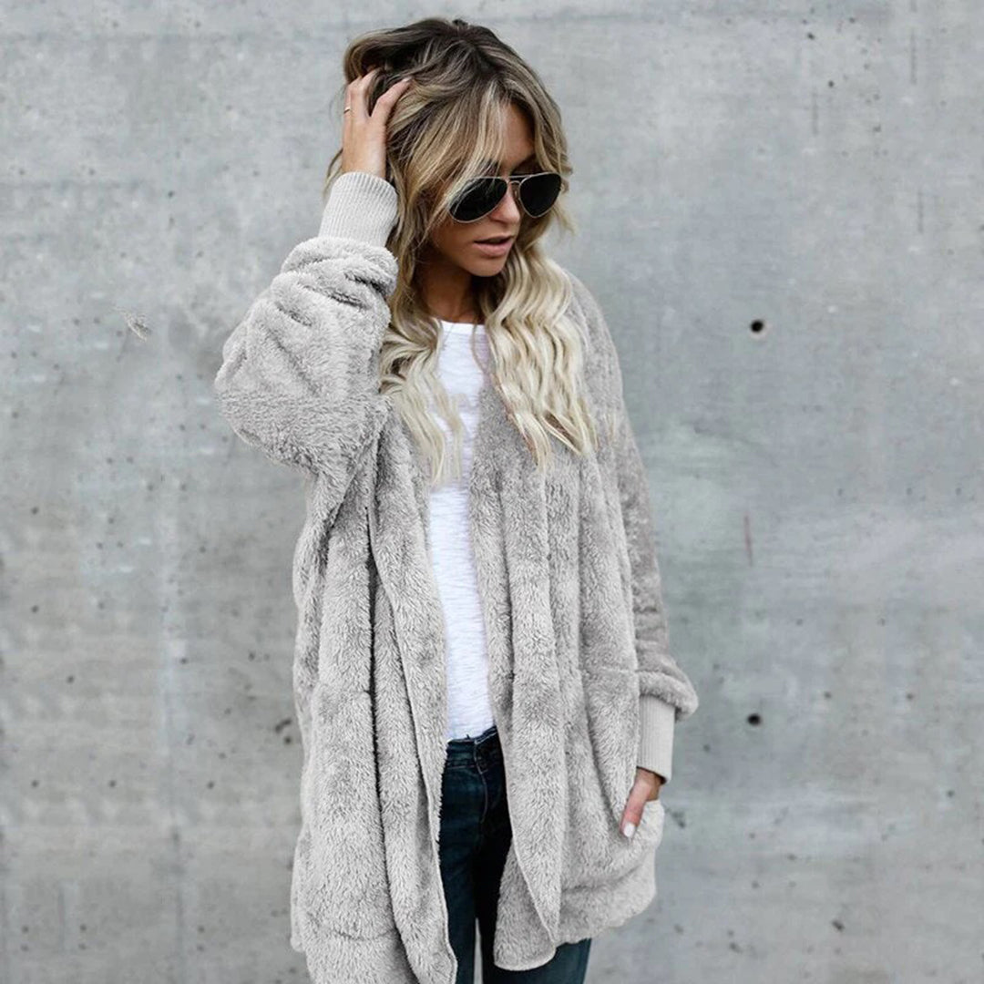 Damen Fleece Cardigan Langärmelig Elegant