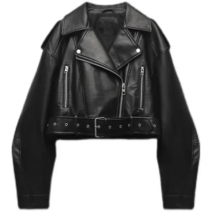 Modische Lederjacke Damen Kurz