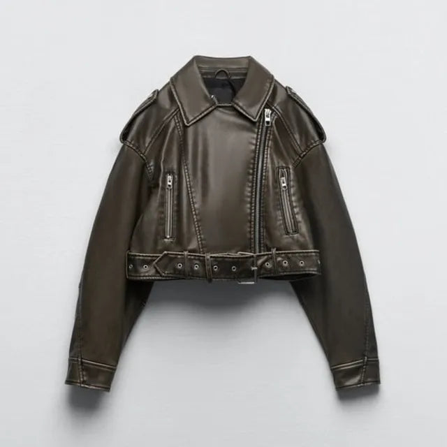 Lola - Kurze Lederjacke Bikerstil