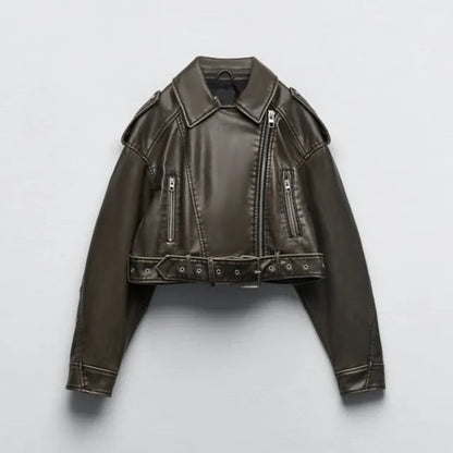 Lola - Kurze Lederjacke Bikerstil