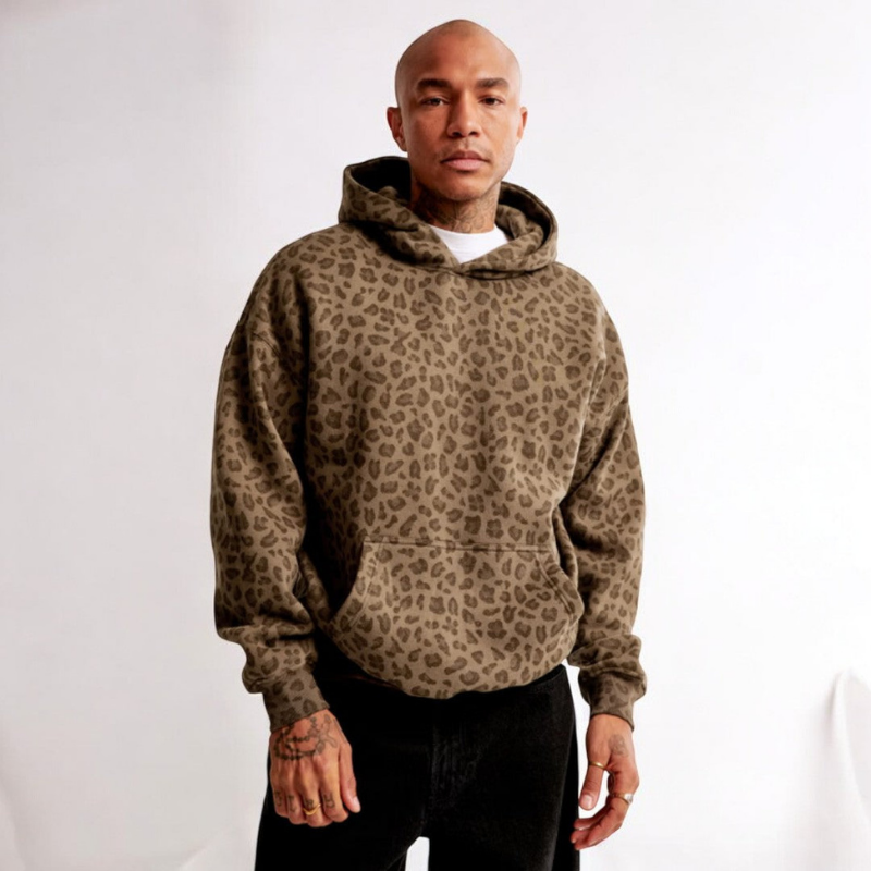 Herren Hoodie Leopardenmuster Streetwear Style - IdealeKleiden