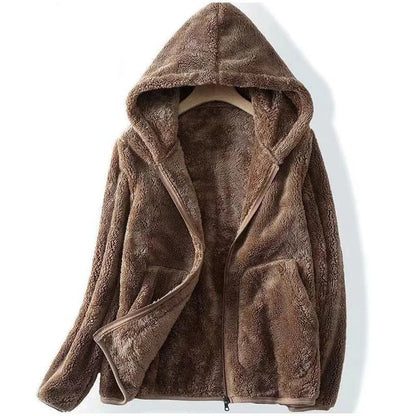 Damen Teddyjacke Warm Kapuze Reißverschluss