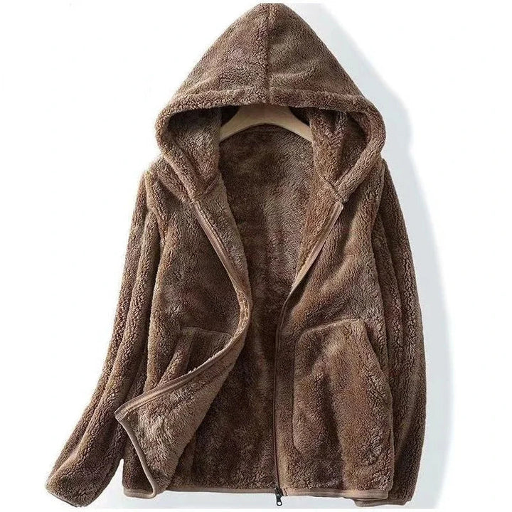 Damen Teddyjacke Warm Kapuze Reißverschluss
