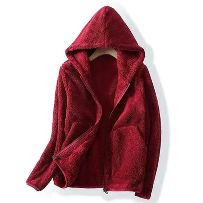 Damen Teddyjacke Warm Kapuze Reißverschluss