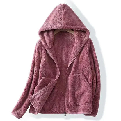 Damen Teddyjacke Warm Kapuze Reißverschluss